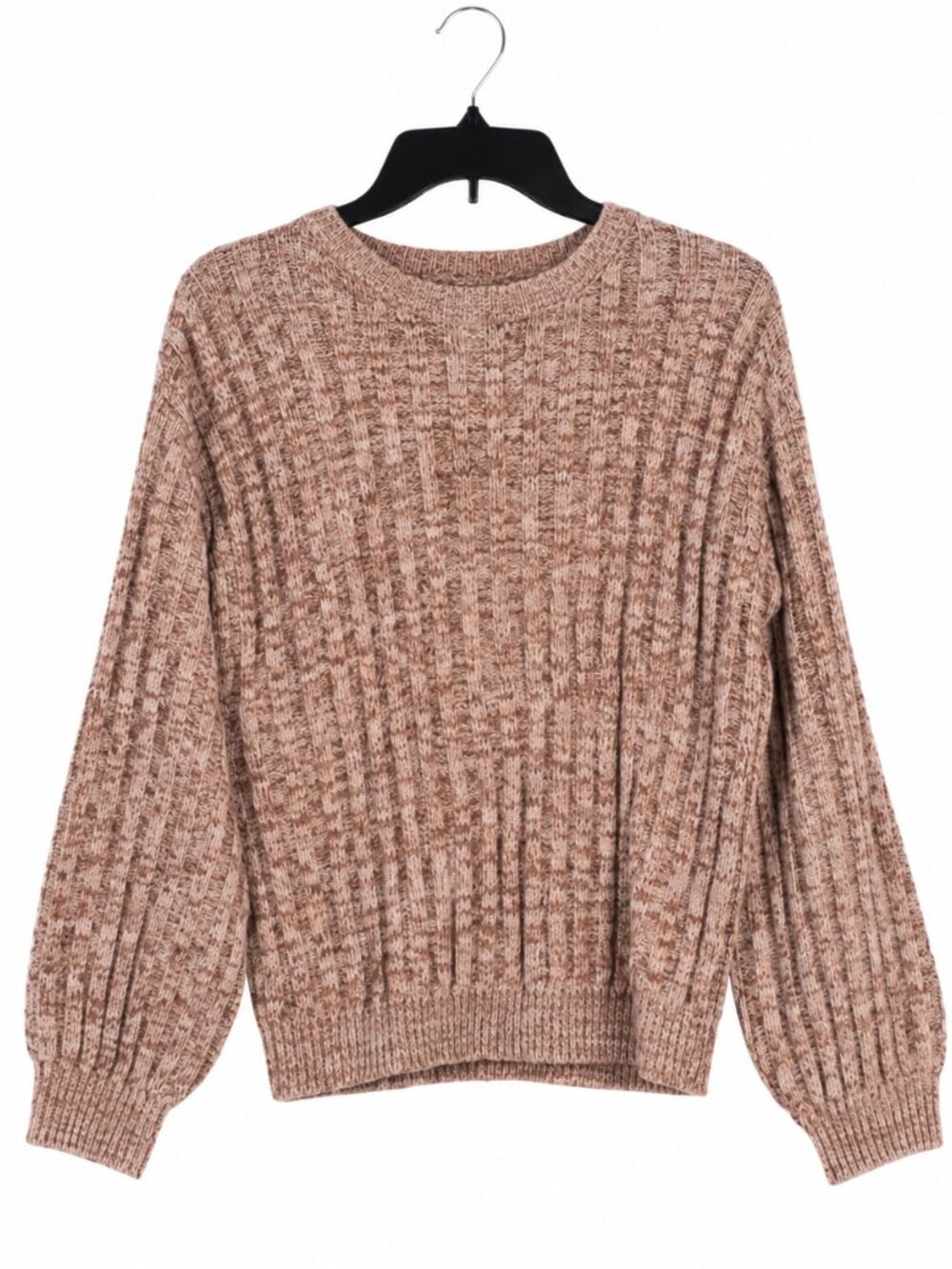 NWT BLANK NYC Neutral Balloon Sleeve Heather Ribbed Crewneck Sweater Size XS